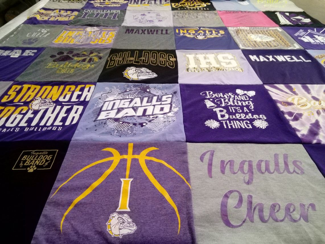 T-shirt quilt featuring ingalls bulldogs by Audrey from KS