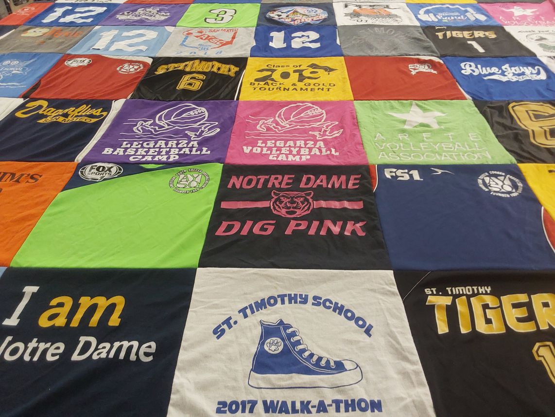 T-shirt quilt featuring tigers, blue jays by Lizette from CA