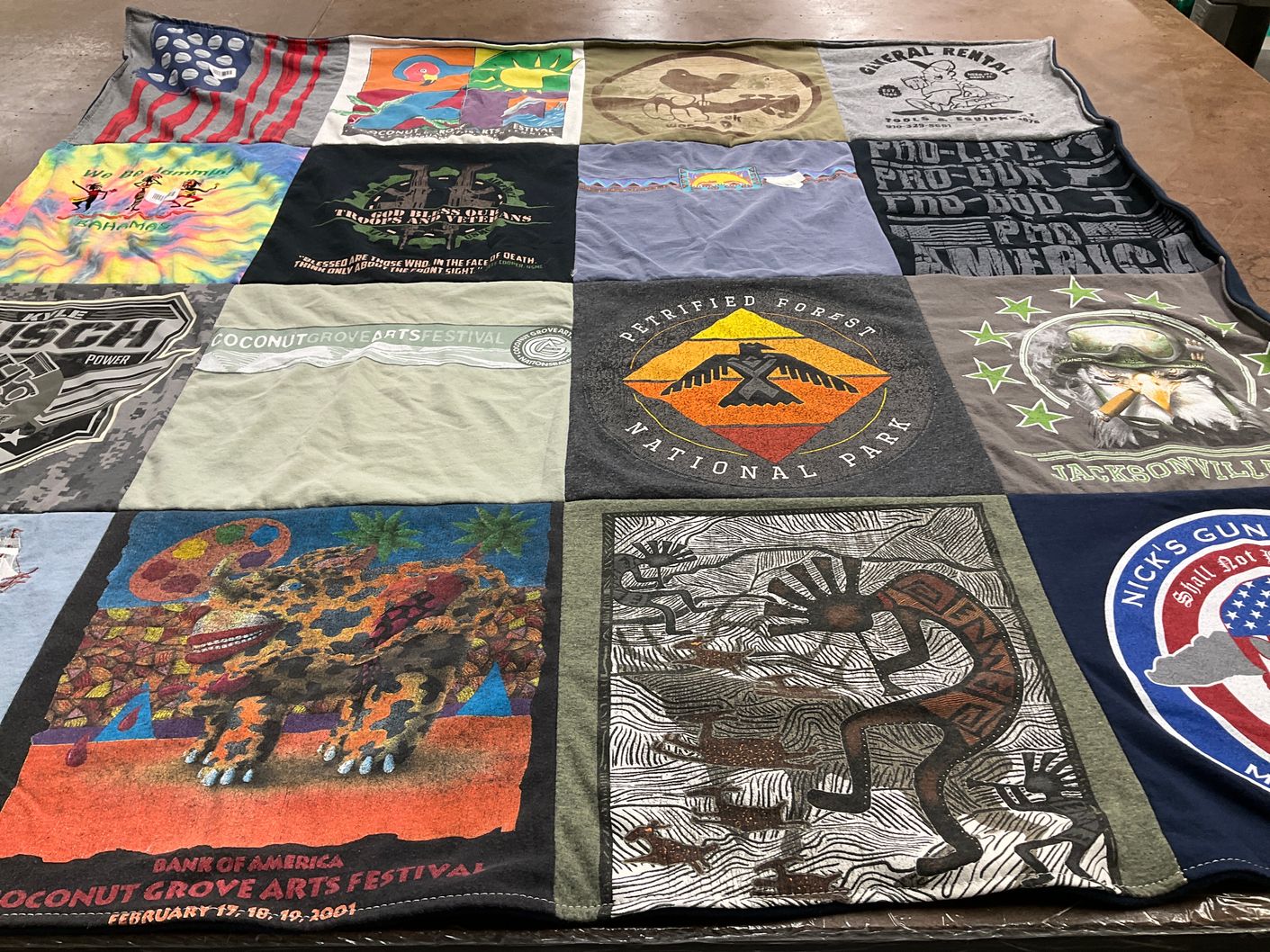 T-shirt quilt with arts, festivals themes by Diane from NC