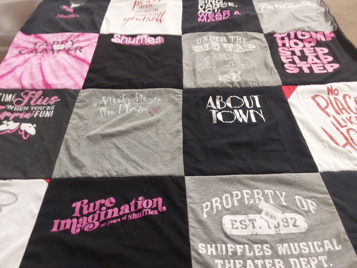 T-shirt quilt with musical theater, dance themes by Natalie from NY