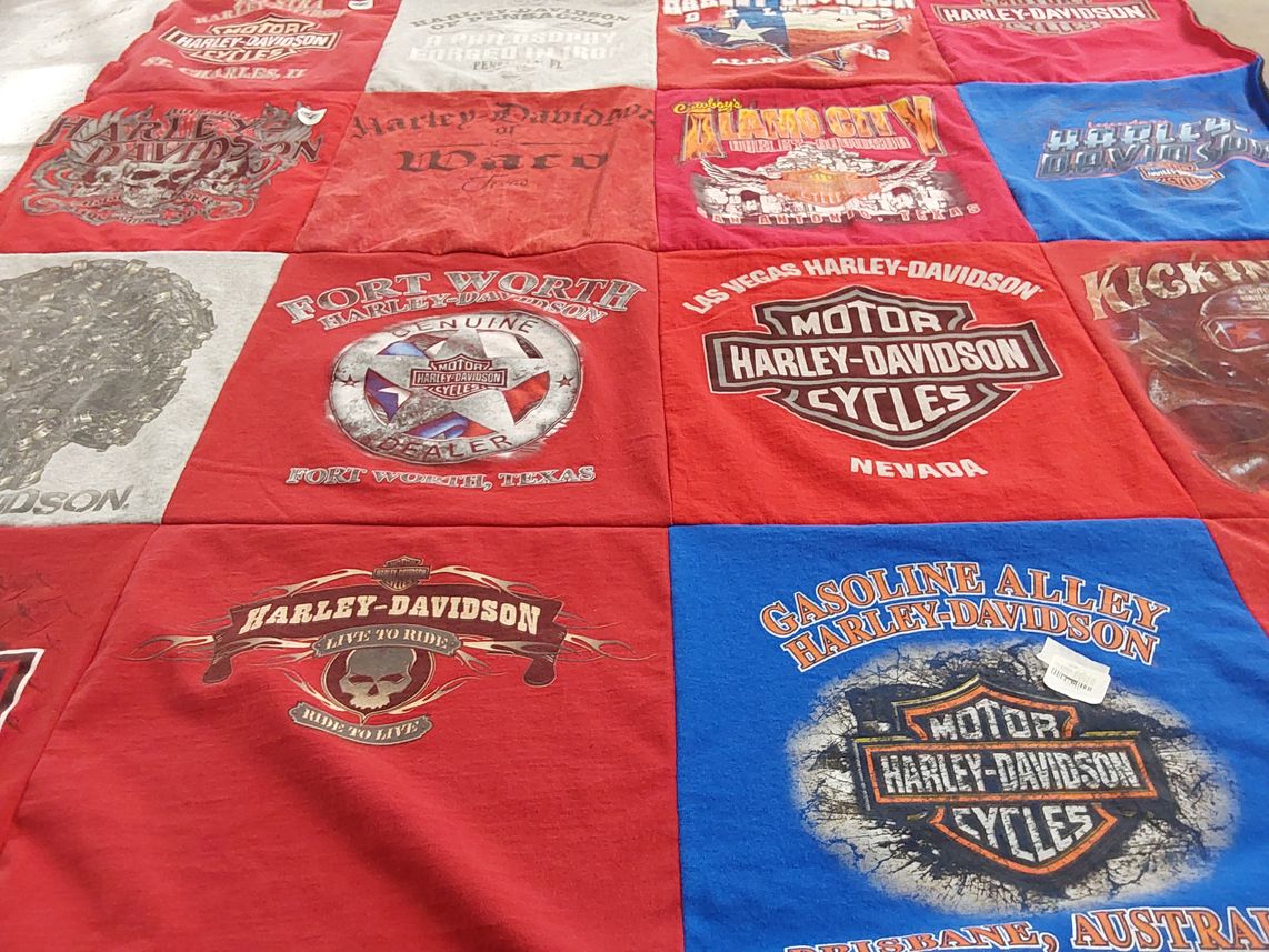 T-shirt quilt with motorcycles themes by Amy from TX