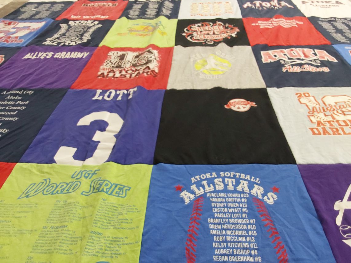 T-shirt quilt with softball, sports themes by Rickey from TN