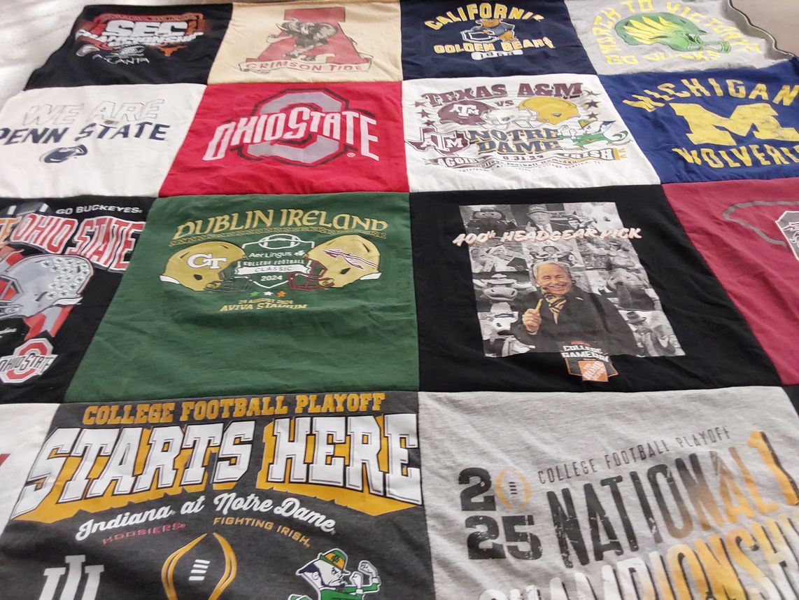 T-shirt quilt featuring fighting irish, crimson tide by Cynthia from TN