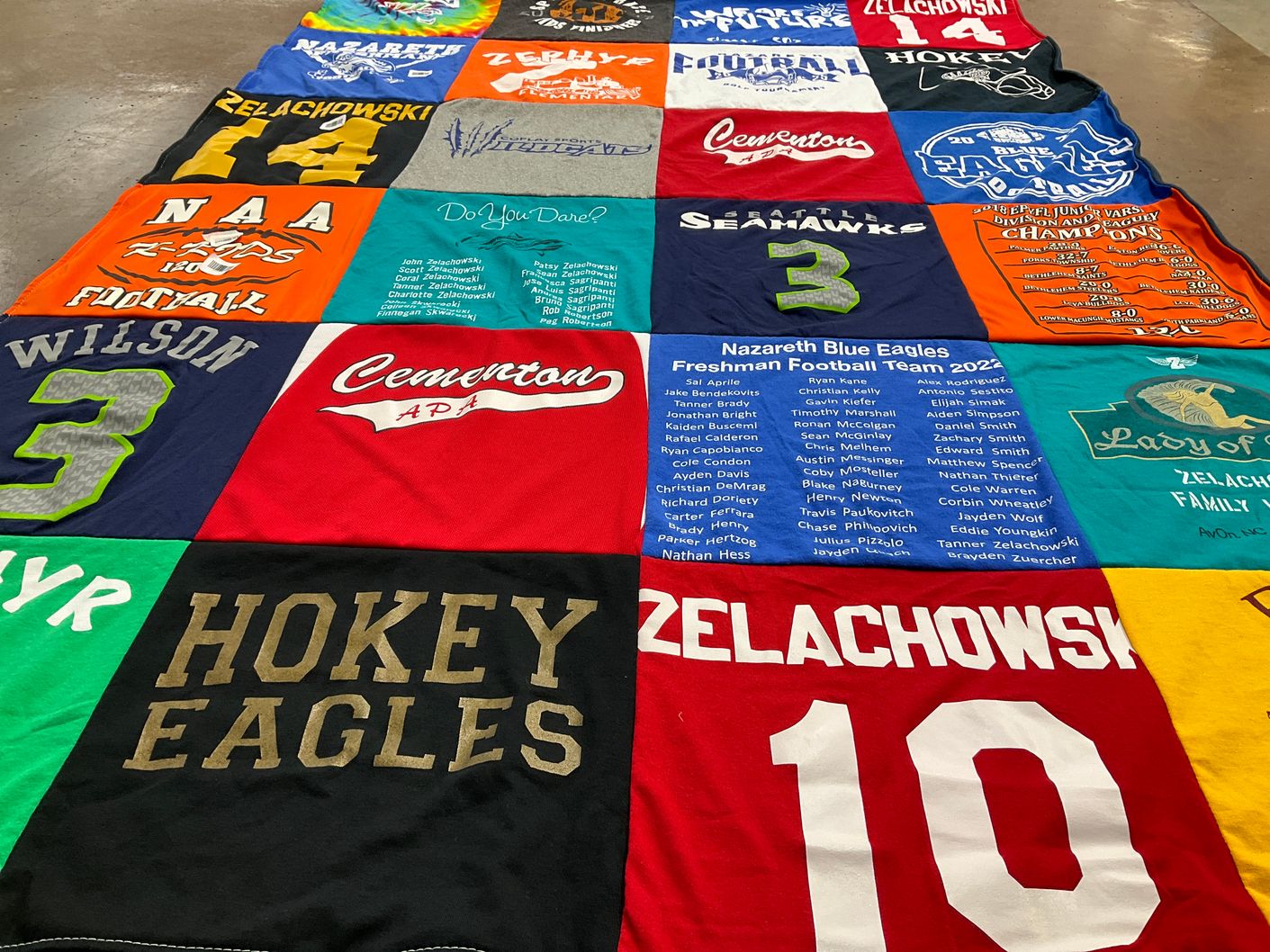 T-shirt quilt featuring nazareth blue eagles by Coral from PA