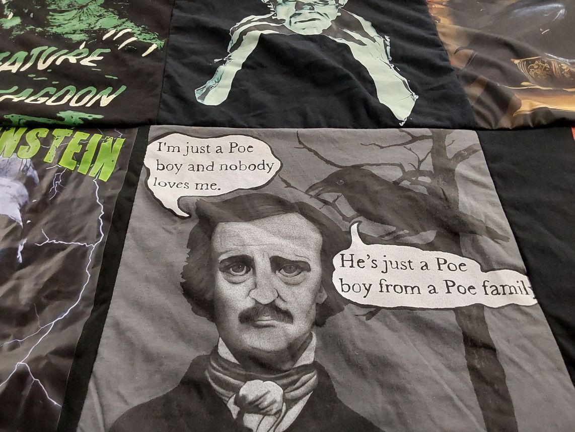T-shirt quilt with literature, horror themes by linda from CA