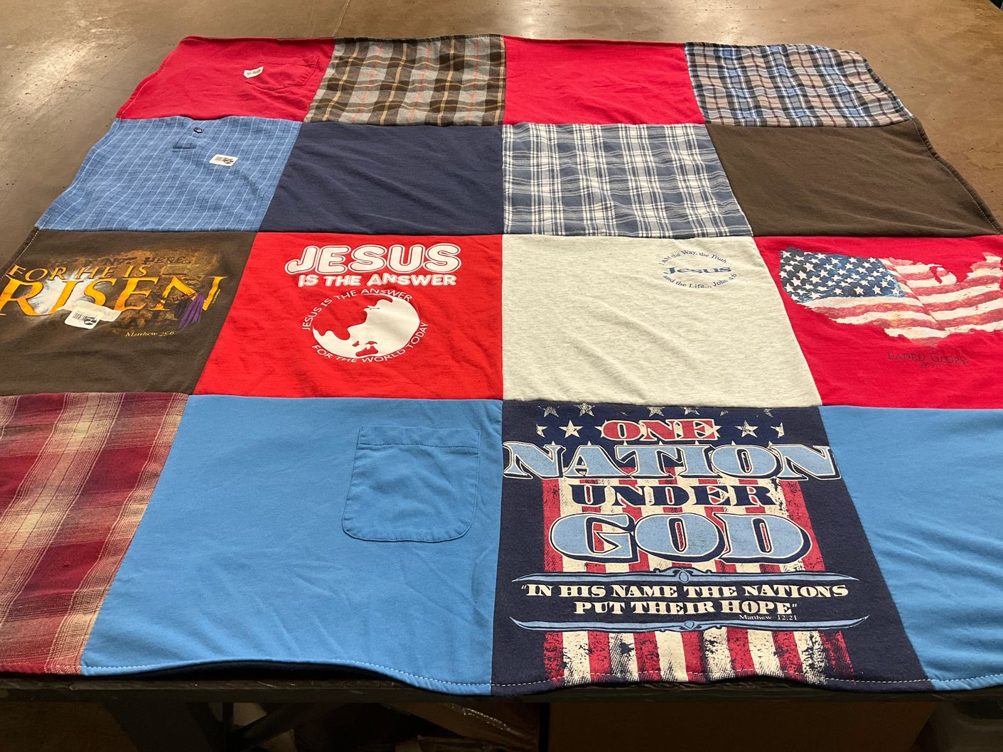 T-shirt quilt with religion, patriotism themes by Carolyn from TN