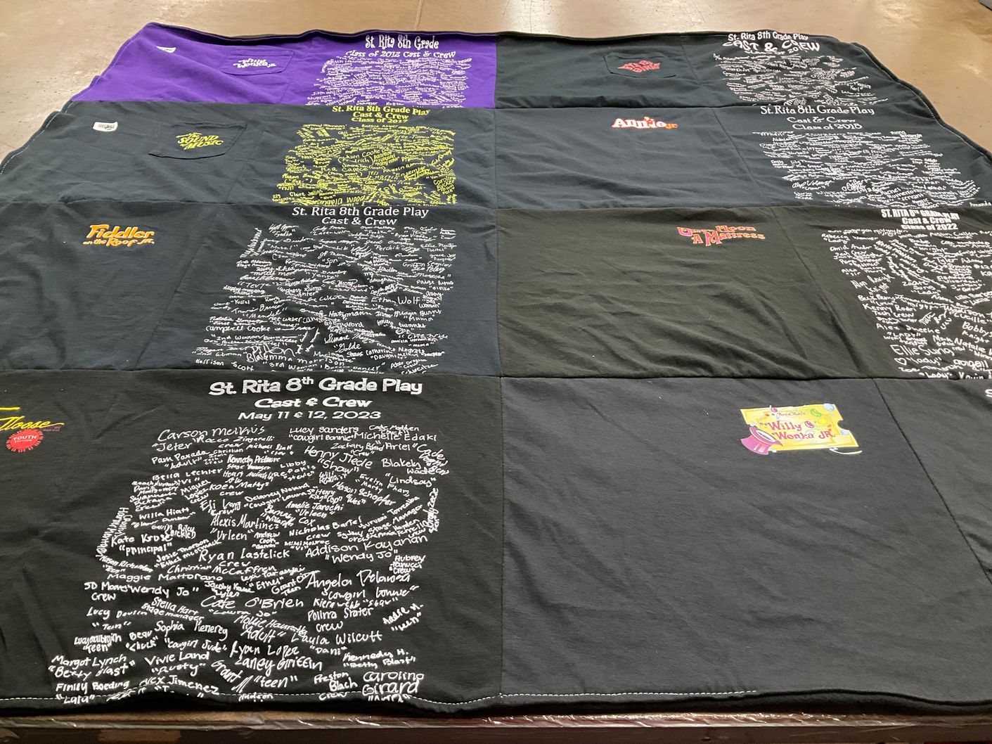 T-shirt quilt from st rita school by Jodi from TX