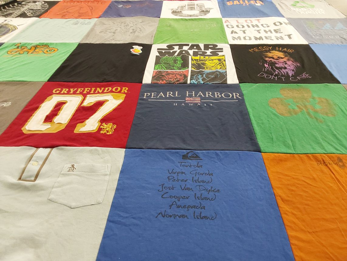 T-shirt quilt with fantasy, movies themes by Sunita from CA