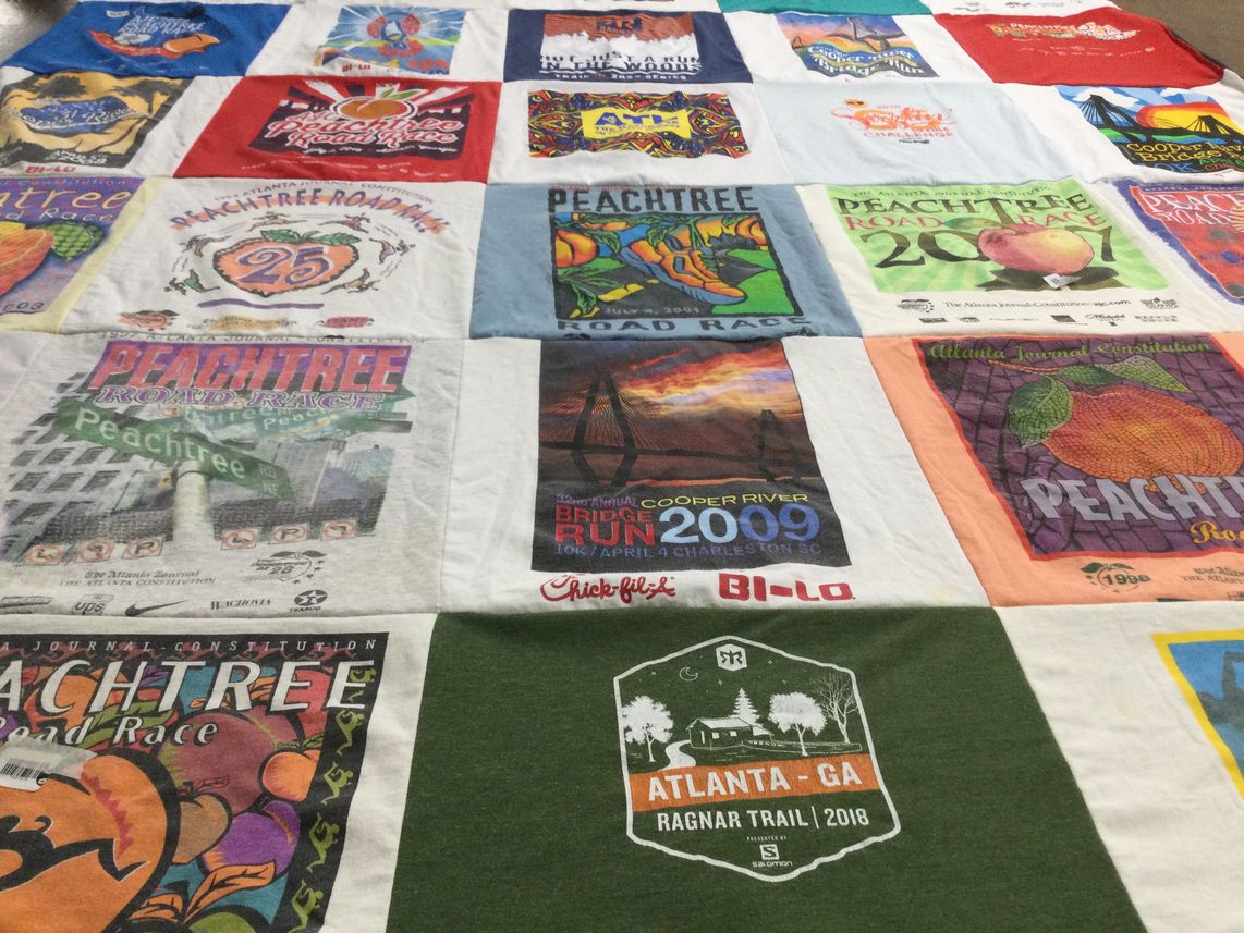 T-shirt quilt with running, races themes by Laura from GA