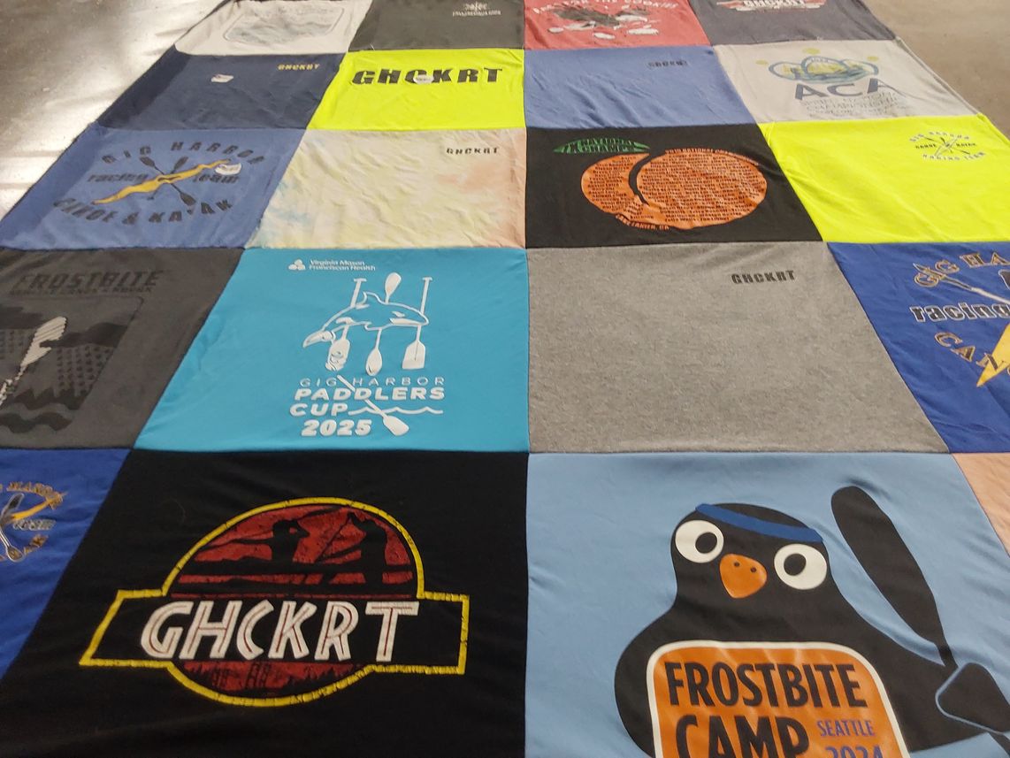 T-shirt quilt with paddling, camping themes by Alison from WA