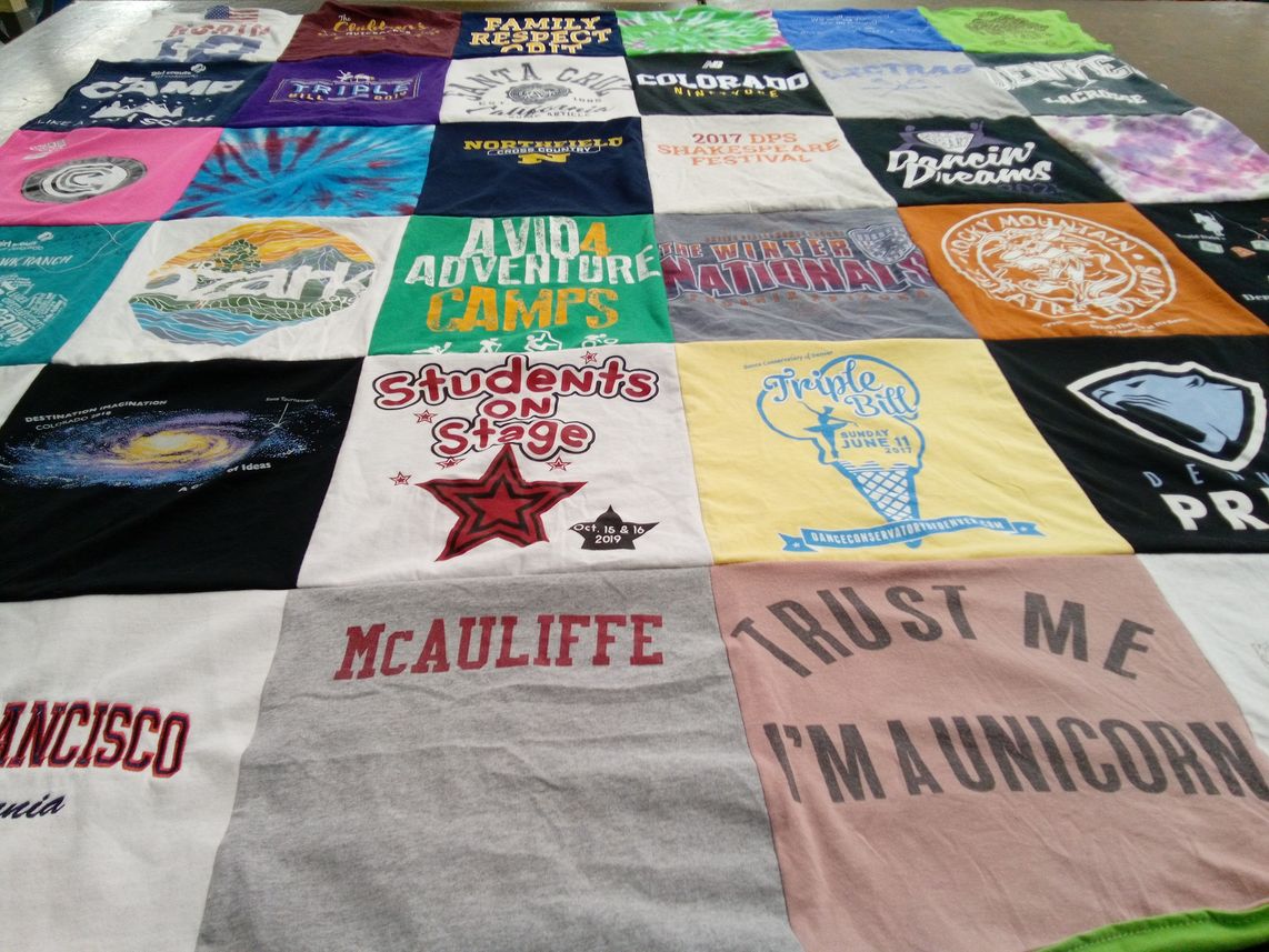 T-shirt quilt from mcauliffe international school by Courtney from CO