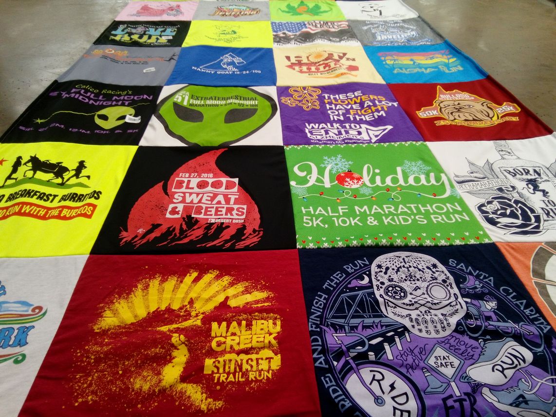 T-shirt quilt with running, trail running themes by Robert from CA