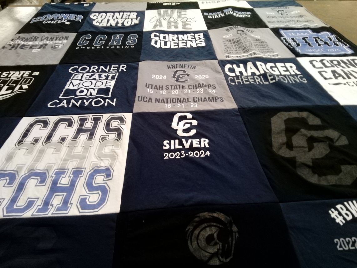 T-shirt quilt featuring corner canyon high school cheerleading by Nicole from UT