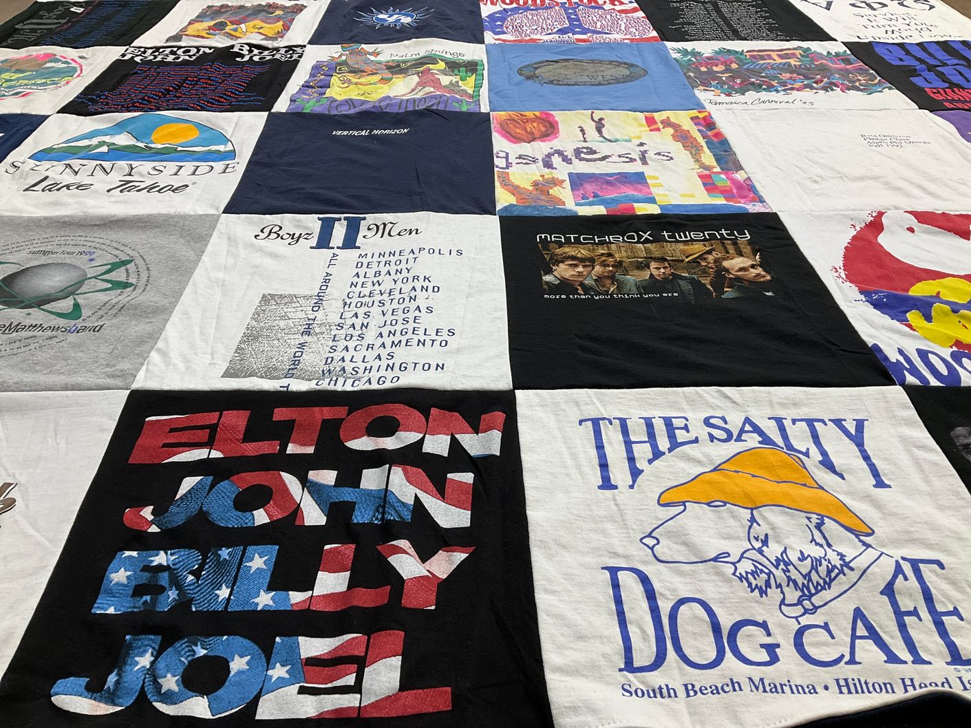 T-shirt quilt with music, travel themes by Meghan & Marcus from NC