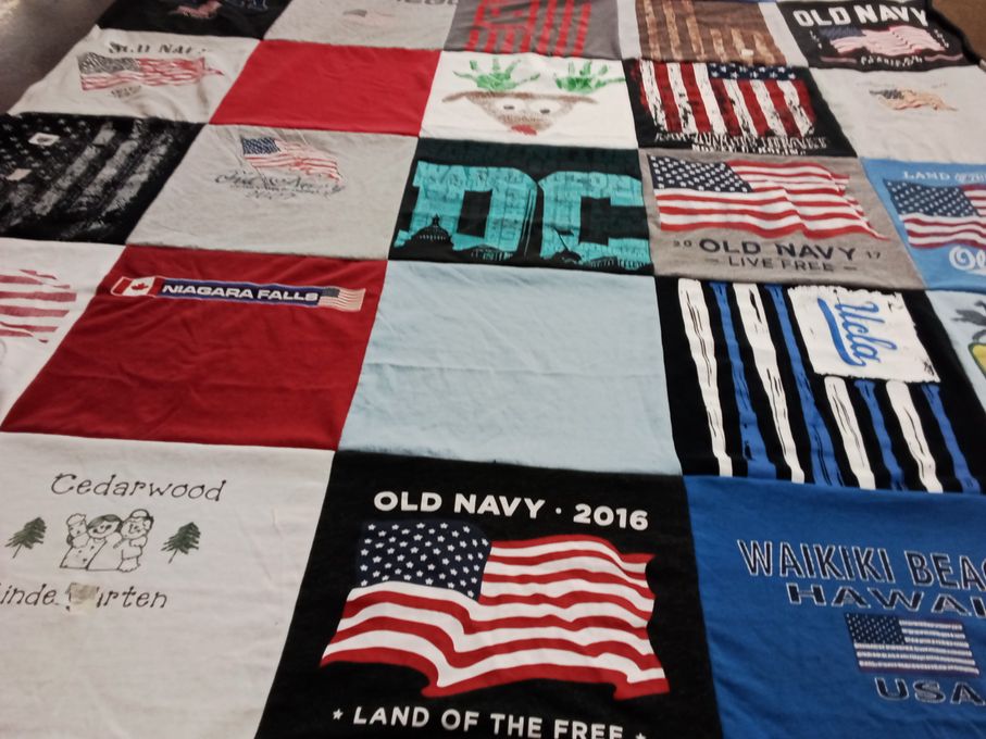 T-shirt quilt with travel, nature themes by Dawn from CA