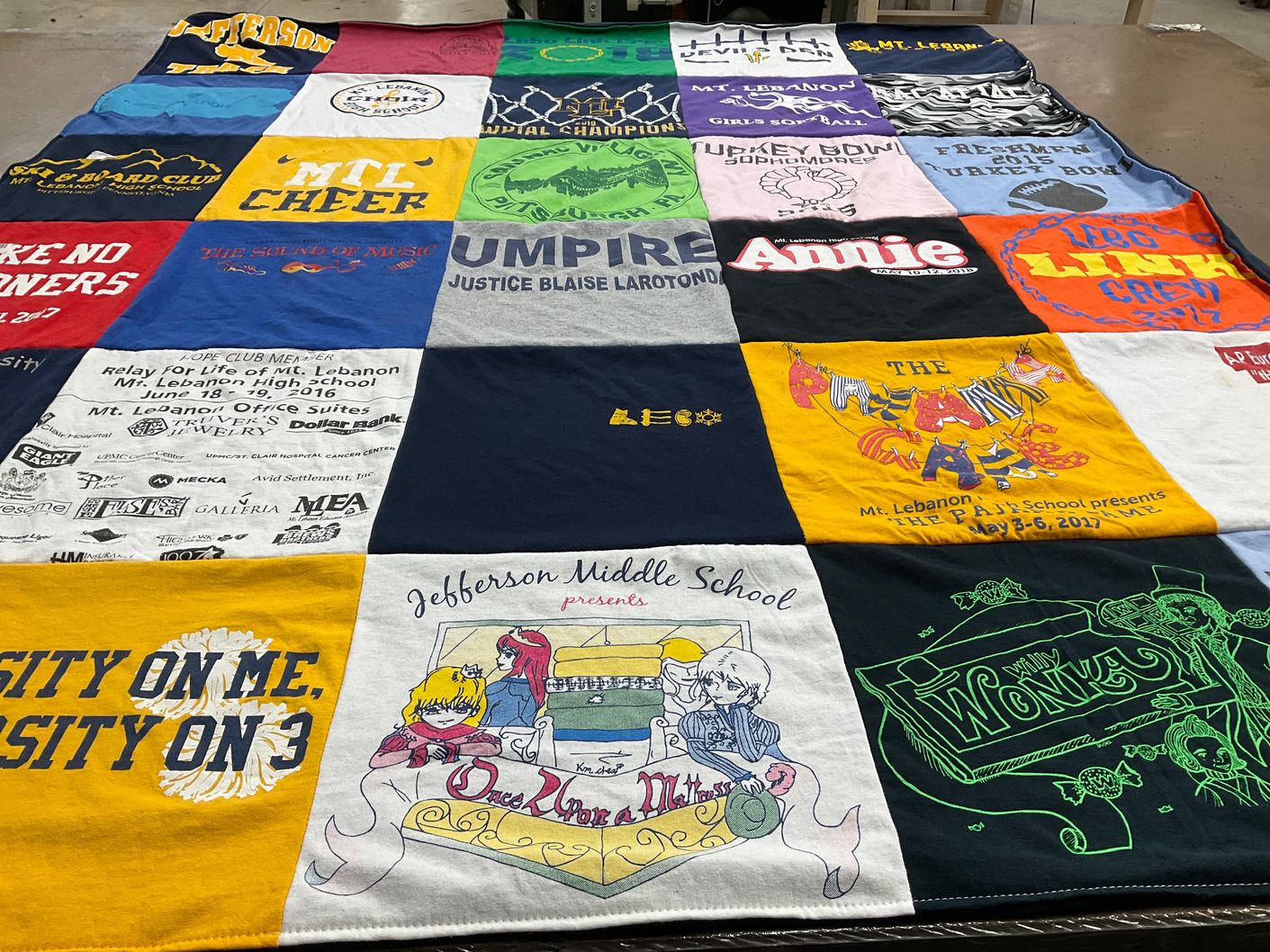 T-shirt quilt from mt. lebanon high school, jefferson middle school by Tammy from PA