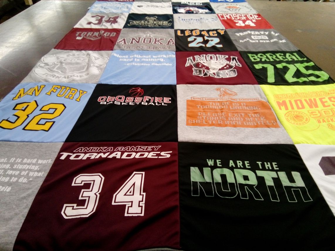 T-shirt quilt featuring anoka ramsey tornadoes, crossfire basketball by Kristi from MN
