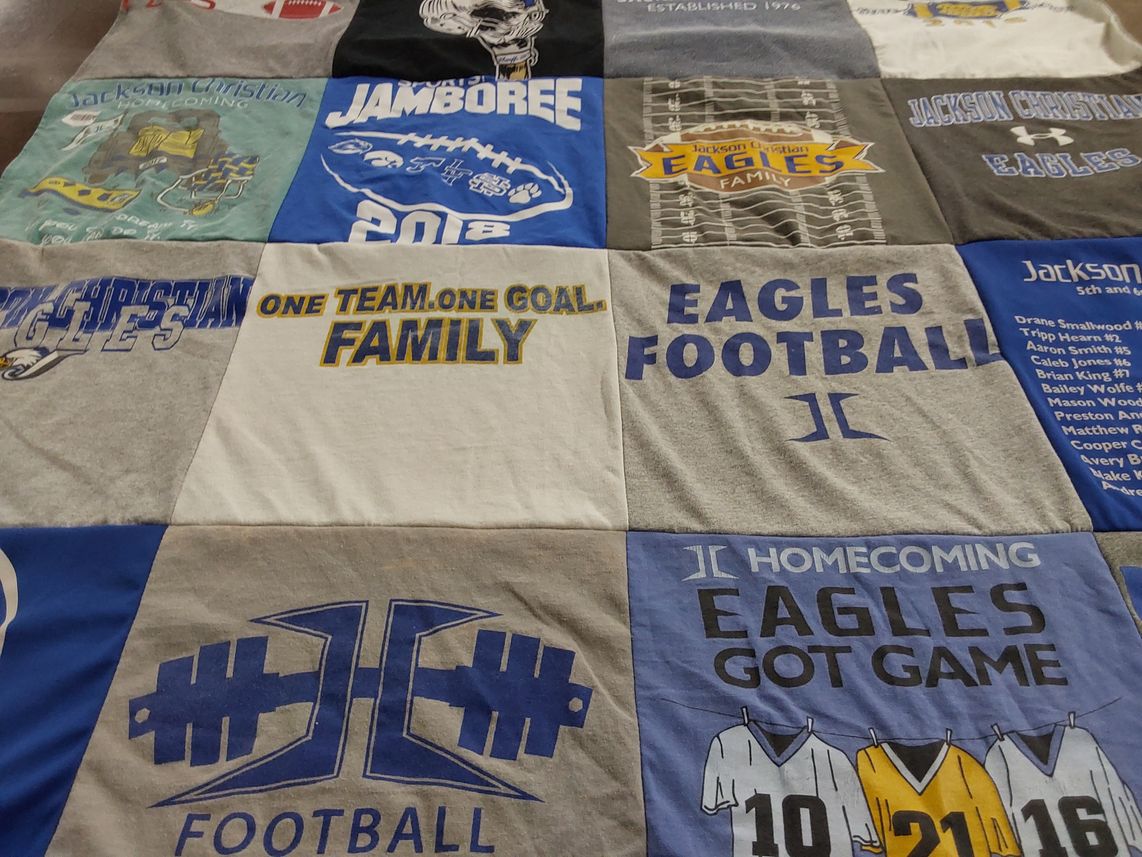 T-shirt quilt featuring jackson christian eagles by suzy from TN