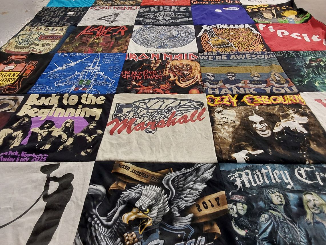T-shirt quilt with music, heavy metal themes by Andrew from OR