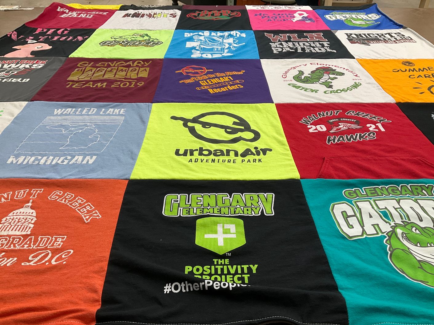 T-shirt quilt featuring walled lake knights, walnut creek hawks by Christina from MI