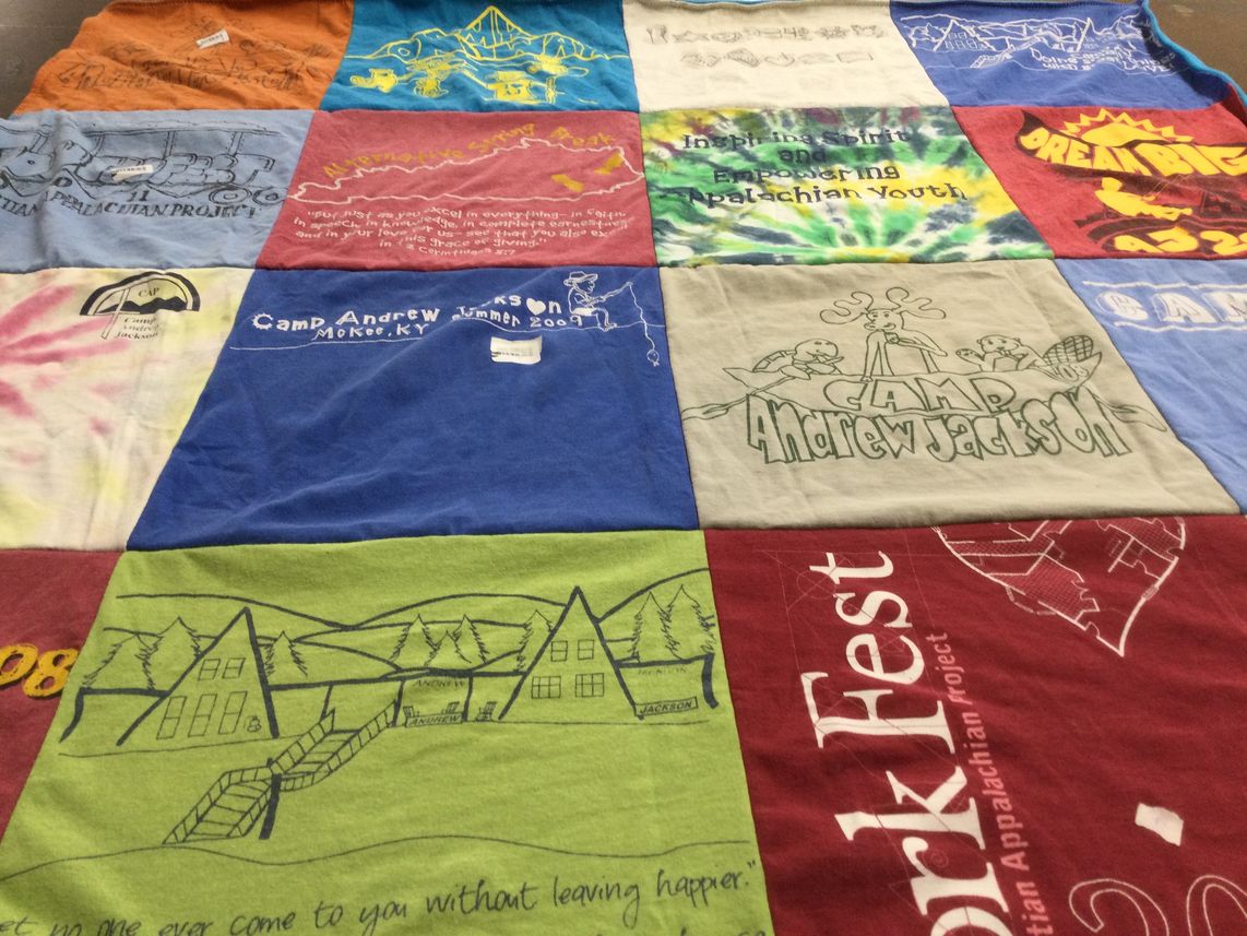 T-shirt quilt with camping, youth programs themes by Kerri from KY