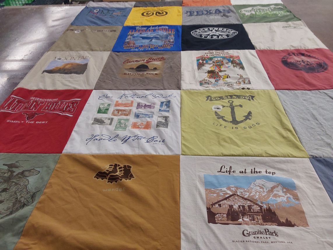 T-shirt quilt with outdoor, travel themes by Brent from TX
