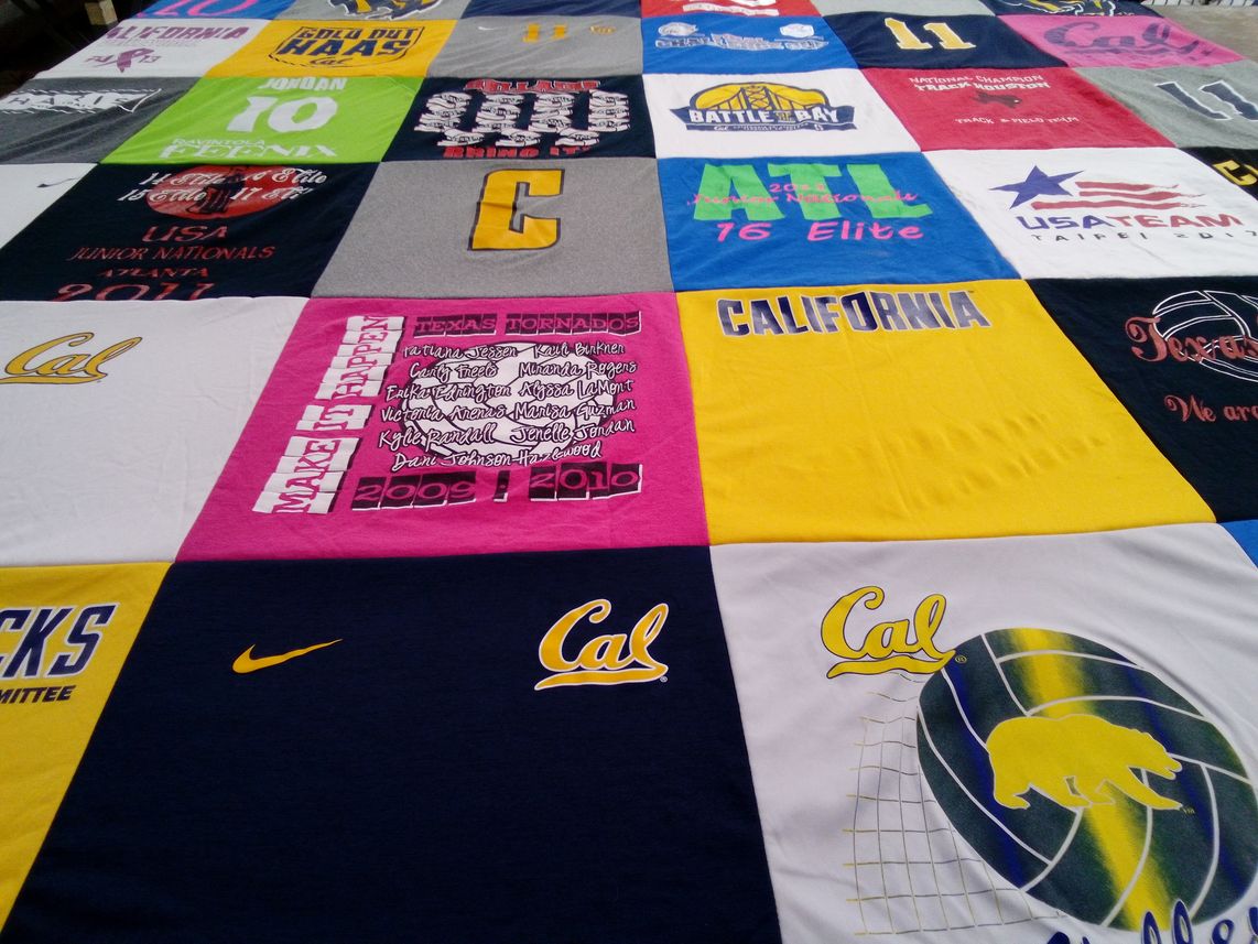 T-shirt quilt featuring california golden bears volleyball, california golden bears basketball by Jenelle from CO