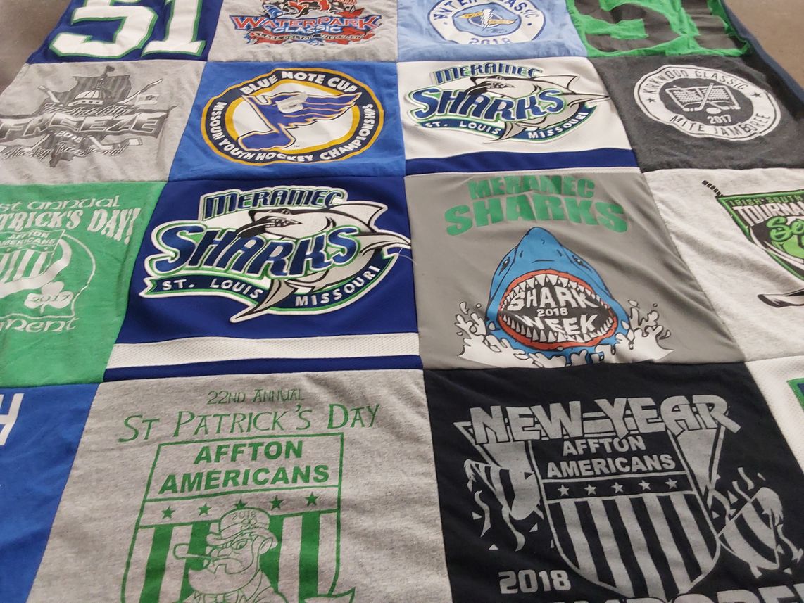 T-shirt quilt featuring mehlville high school hockey team, affton high school hockey team by Christina from MO