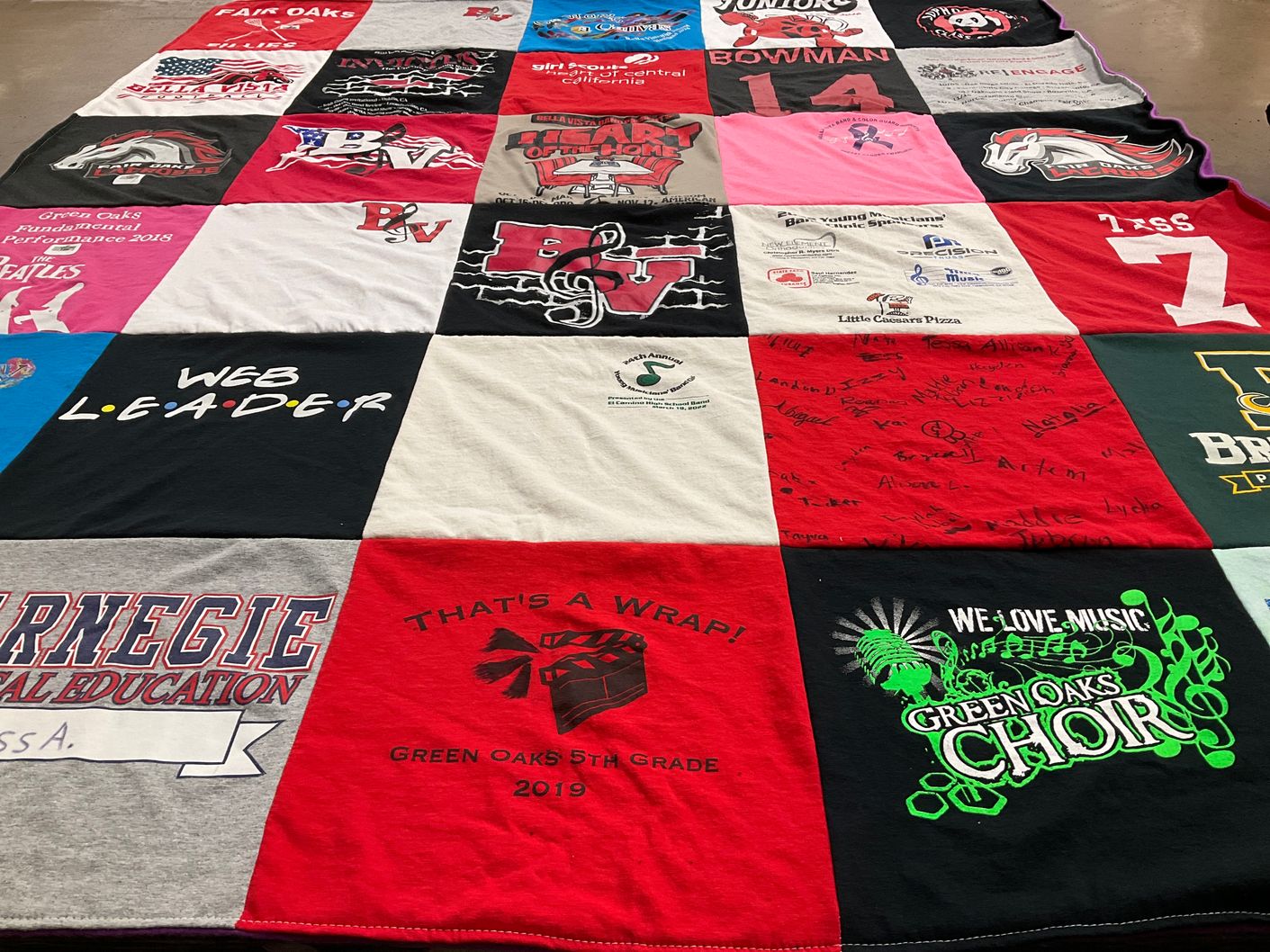 T-shirt quilt from carnegie elementary school by Jessica from CA