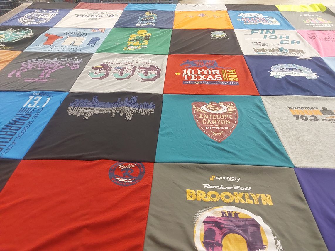 T-shirt quilt with running, marathons themes by Dawn from TX