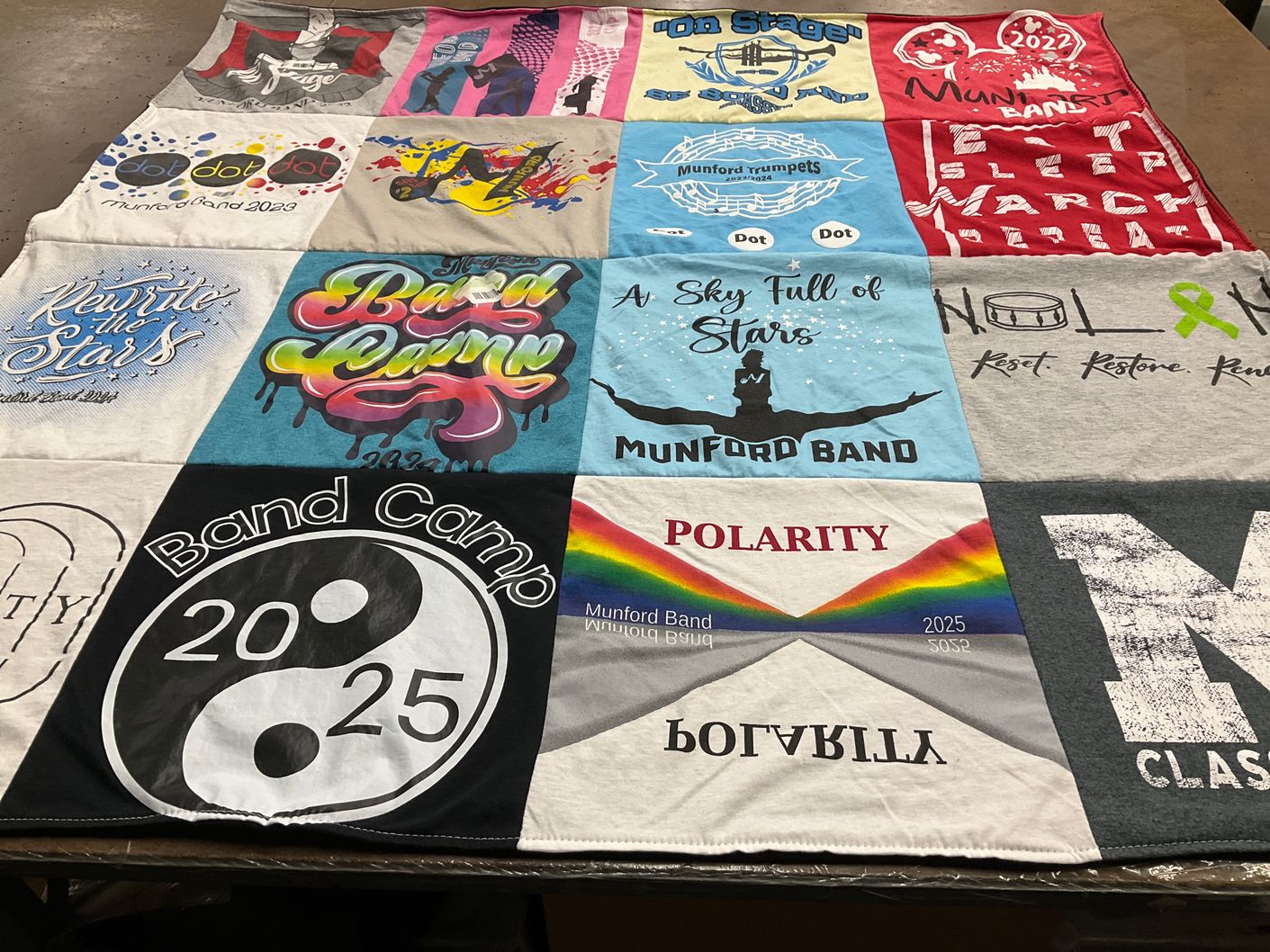 T-shirt quilt with music, band activities themes by Jennifer from TN