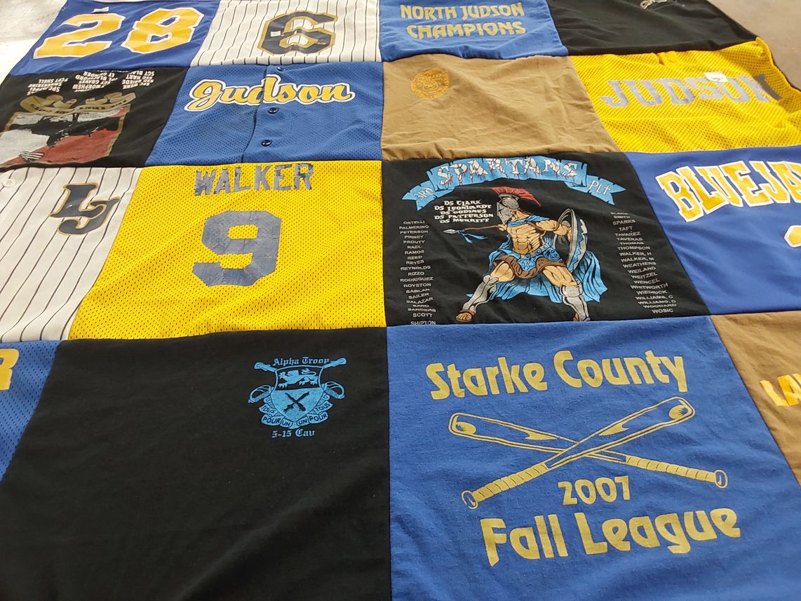 T-shirt quilt featuring bluejays, spartans by Jenna from IN