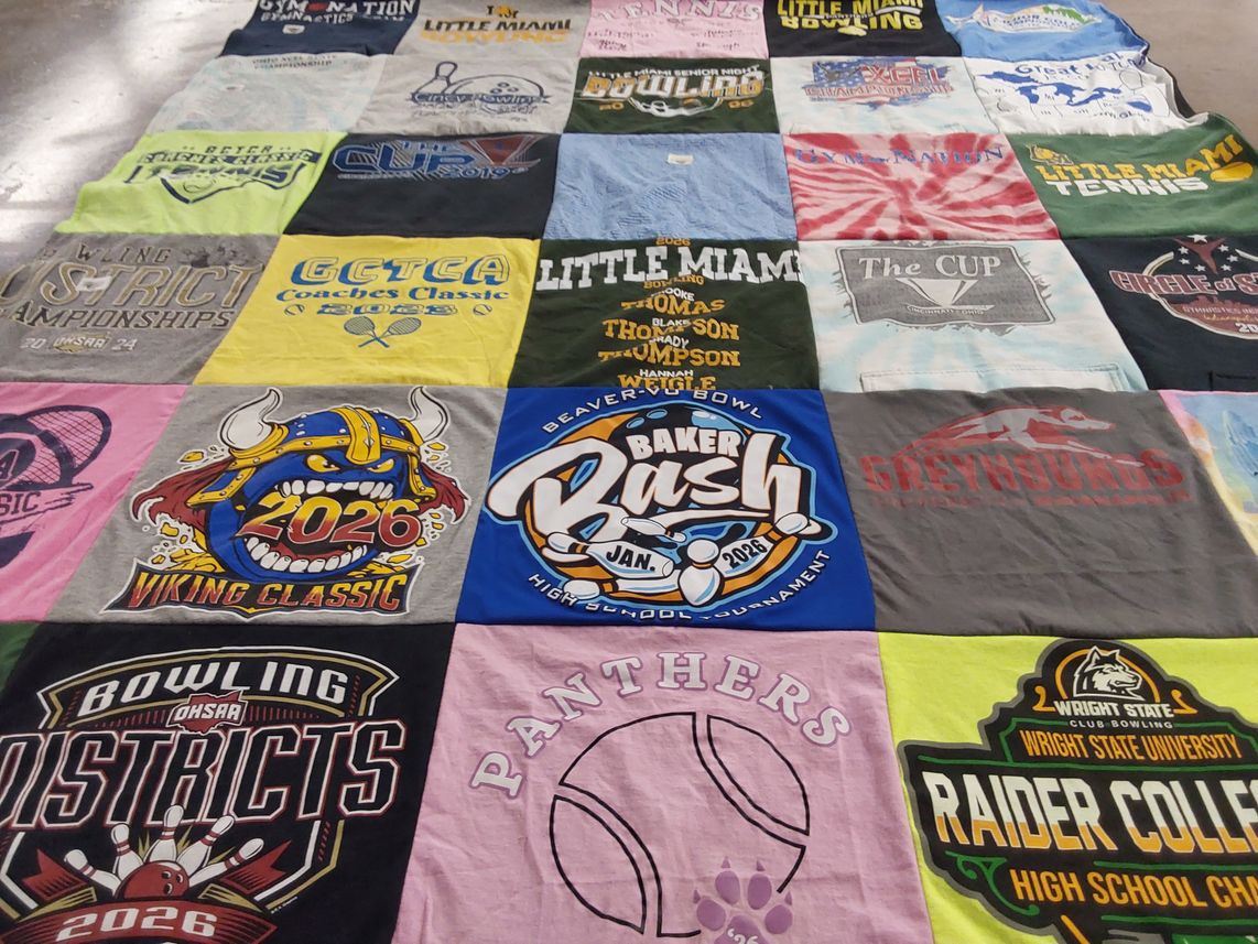 T-shirt quilt featuring little miami bowling team, wright state university bowling team by Shelly from OH