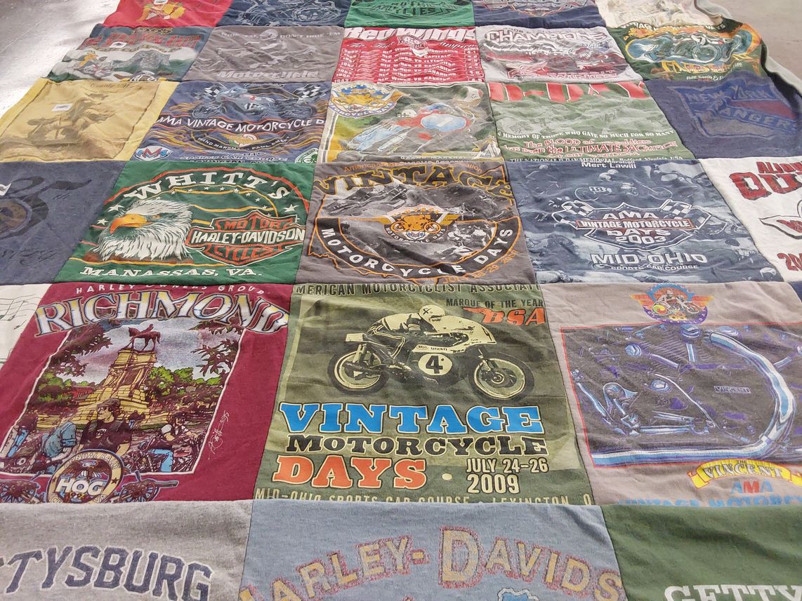 T-shirt quilt with motorcycles, vintage motorcycles themes by Thomas from PA