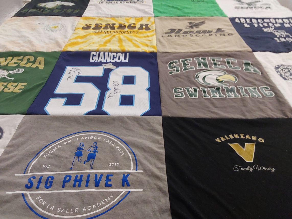 T-shirt quilt featuring seneca swimming, seneca lacrosse by Reddevil from NJ