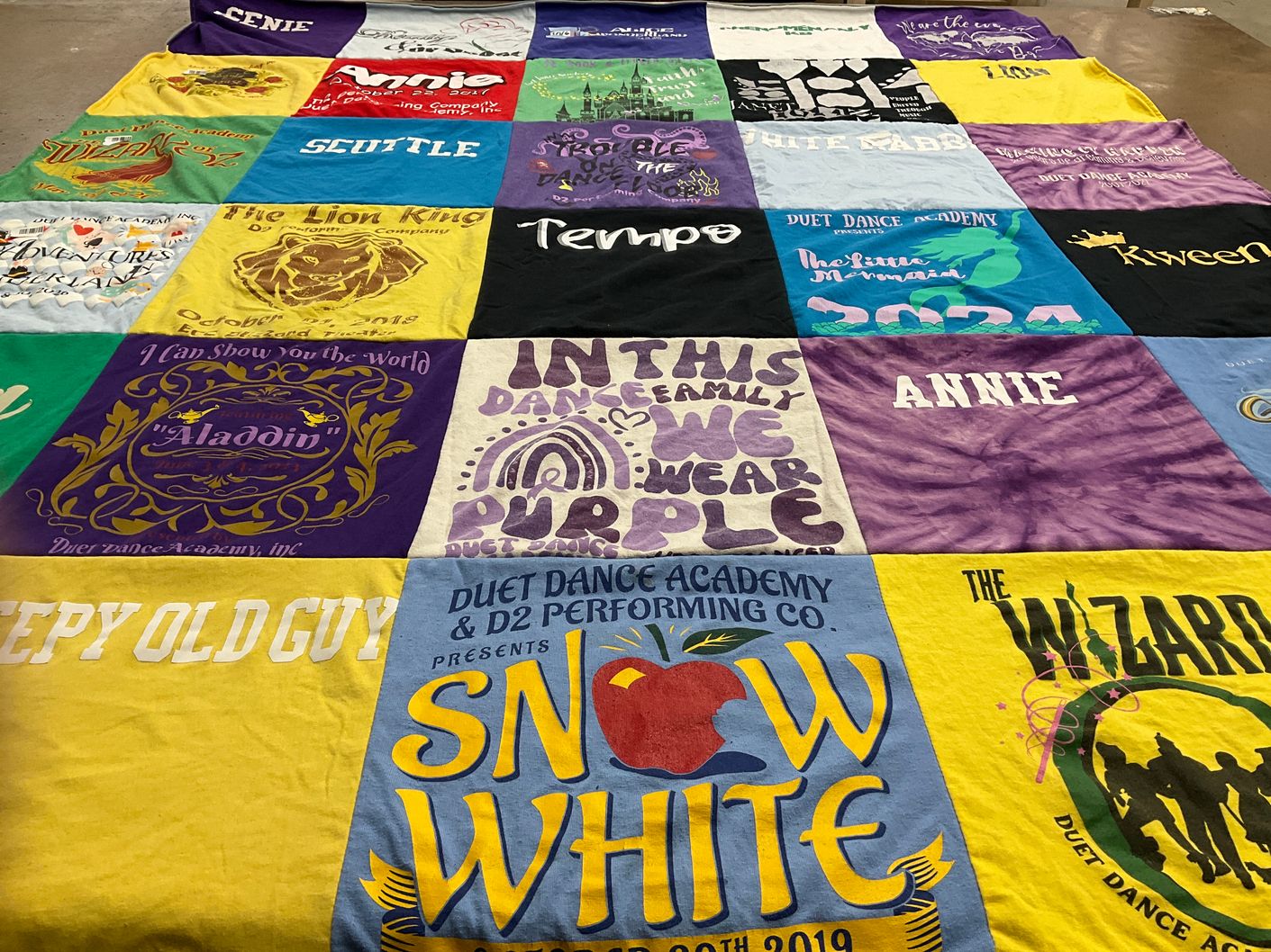 T-shirt quilt with dance, theater themes by Carrie from IL