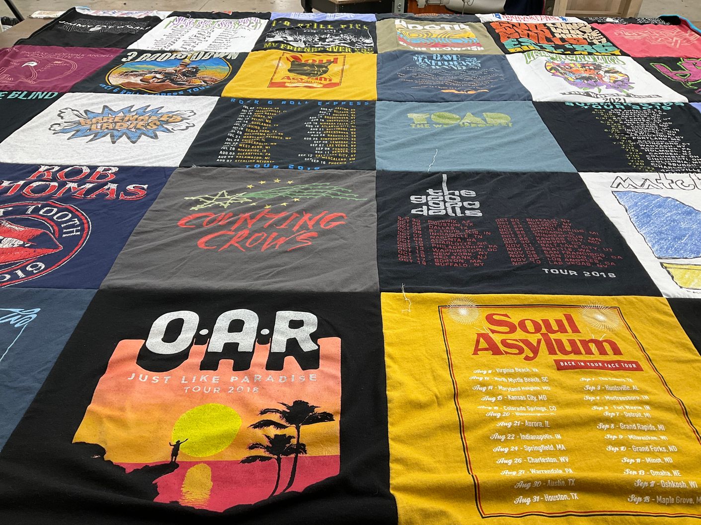 T-shirt quilt with music, concerts themes by Kate from OH