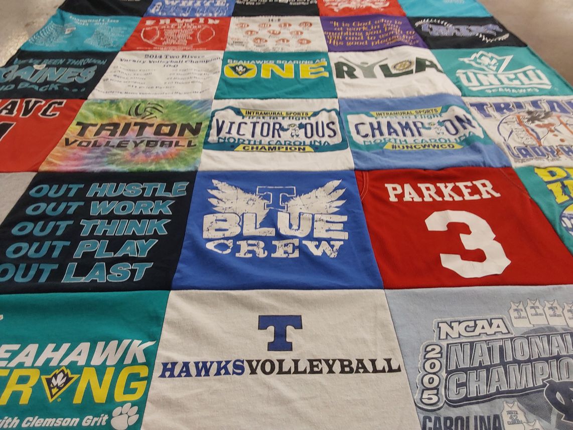 T-shirt quilt featuring triton high school volleyball, unc wilmington volleyball by Paula from NC