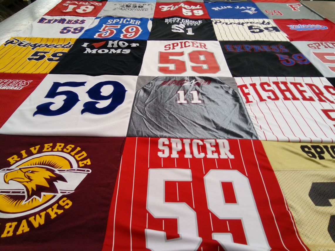 T-shirt quilt featuring fishers high school, riverside high school by Erin from IN