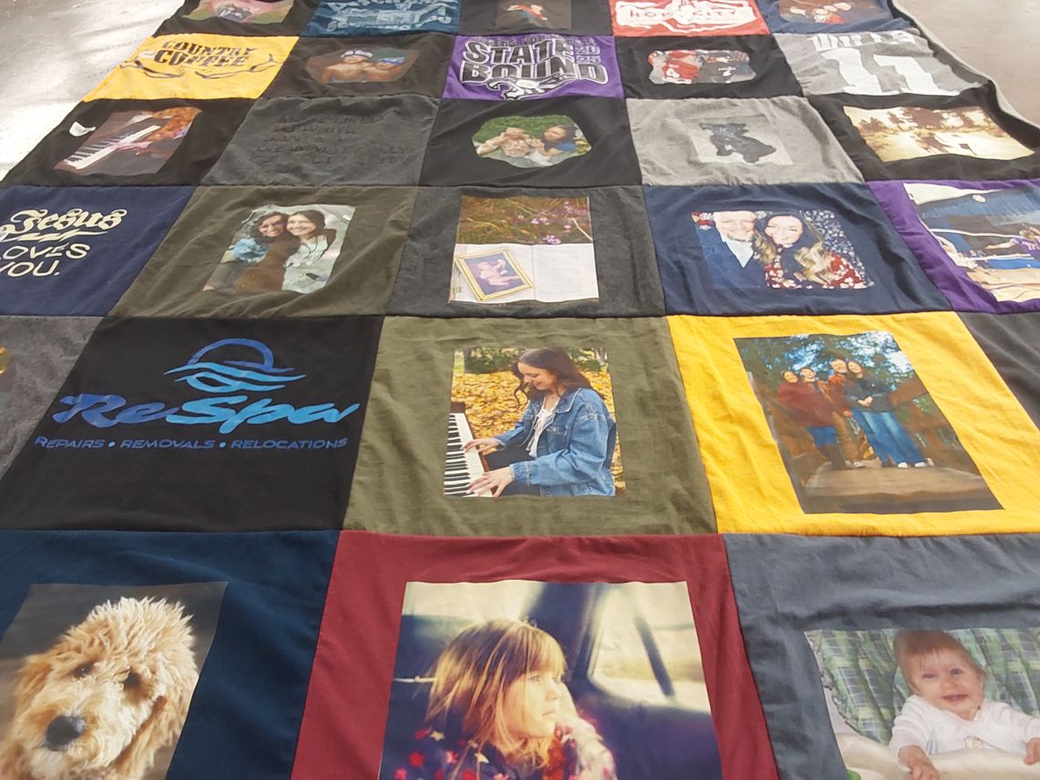 T-shirt quilt with photography, family themes by Crystal from OR