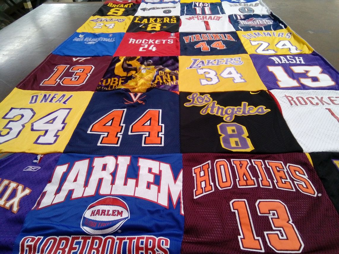 T-shirt quilt featuring los angeles lakers, harlem globetrotters by Barbara from VA