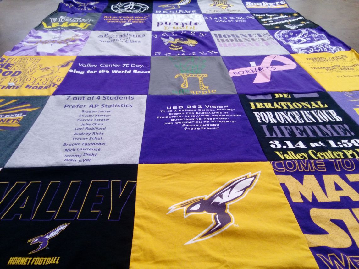 T-shirt quilt featuring valley center hornets by Eric from KS