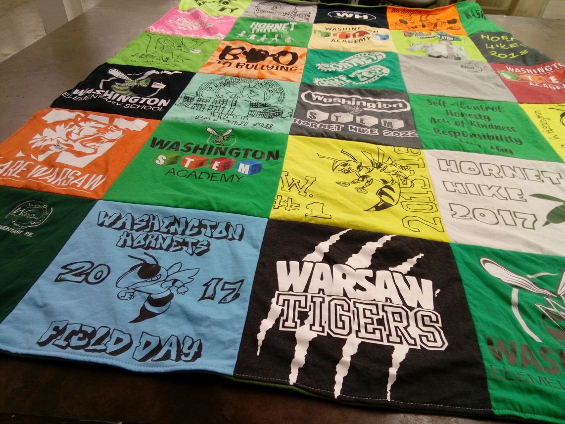 T-shirt quilt featuring washington hornets, warsaw tigers by Deb from IN