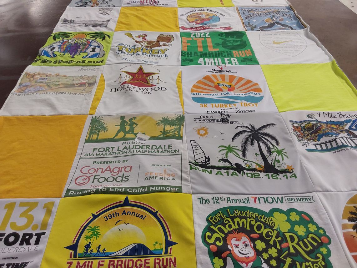 T-shirt quilt with running, marathons themes by Carolann from FL