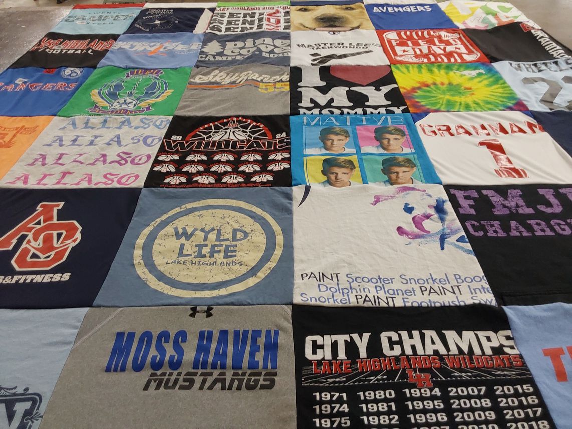 T-shirt quilt featuring lake highlands wildcats, moss haven mustangs by Chrystal from TX