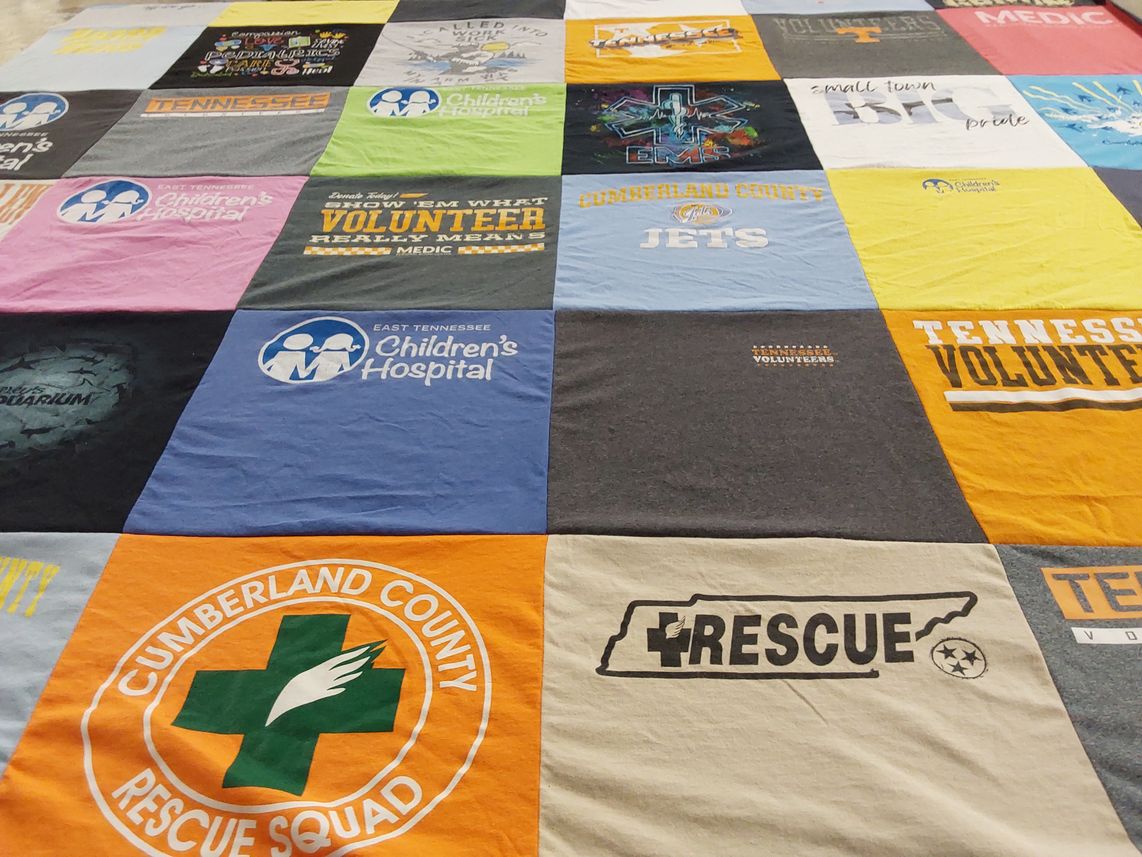 T-shirt quilt featuring volunteers by Dustin from TN