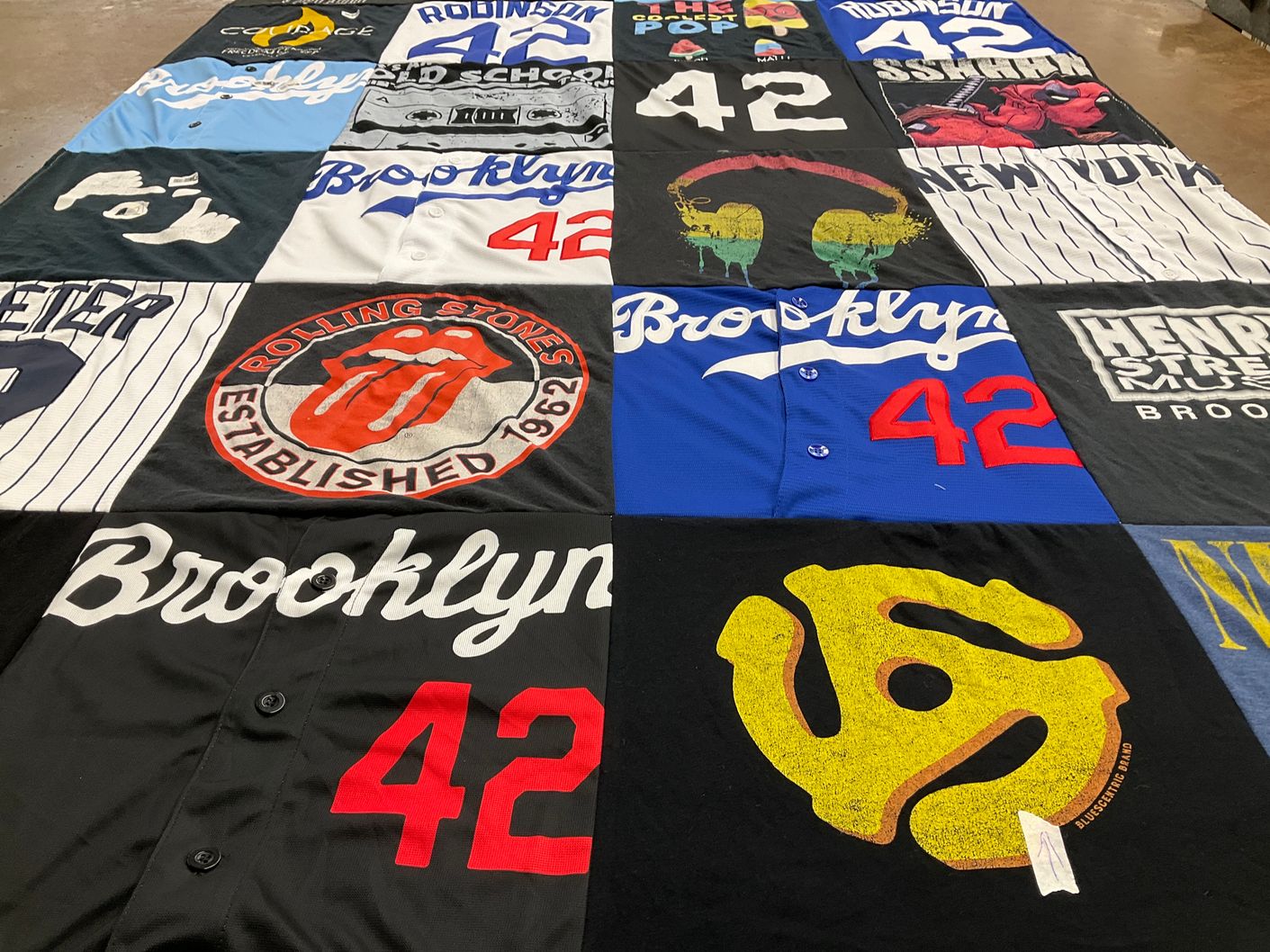 T-shirt quilt with music, sports themes by Crystal from OH