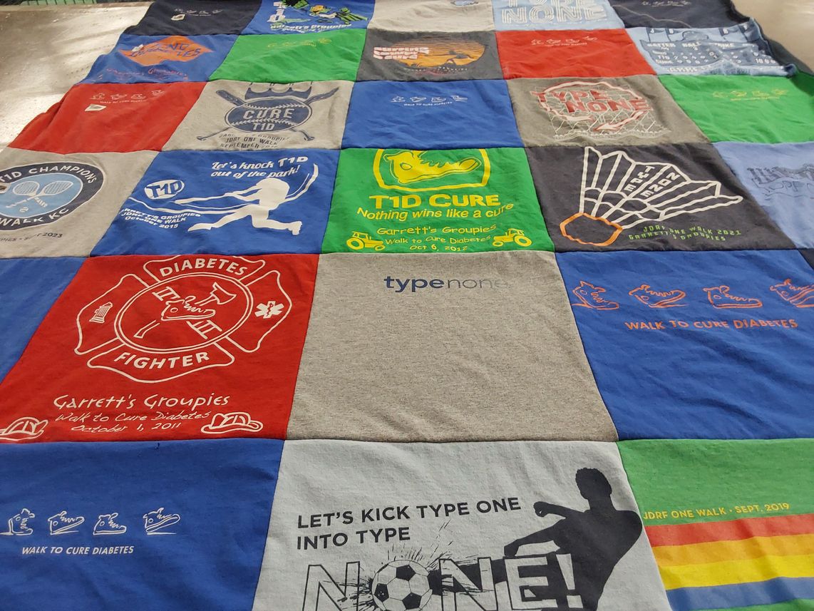 T-shirt quilt with health, diabetes awareness themes by Jessica from KS