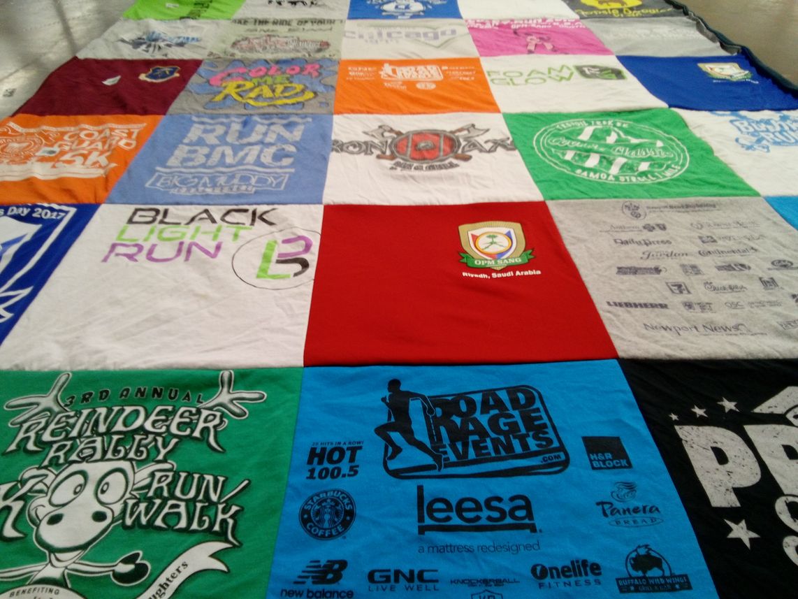 T-shirt quilt with running, events themes by Sharla from VA