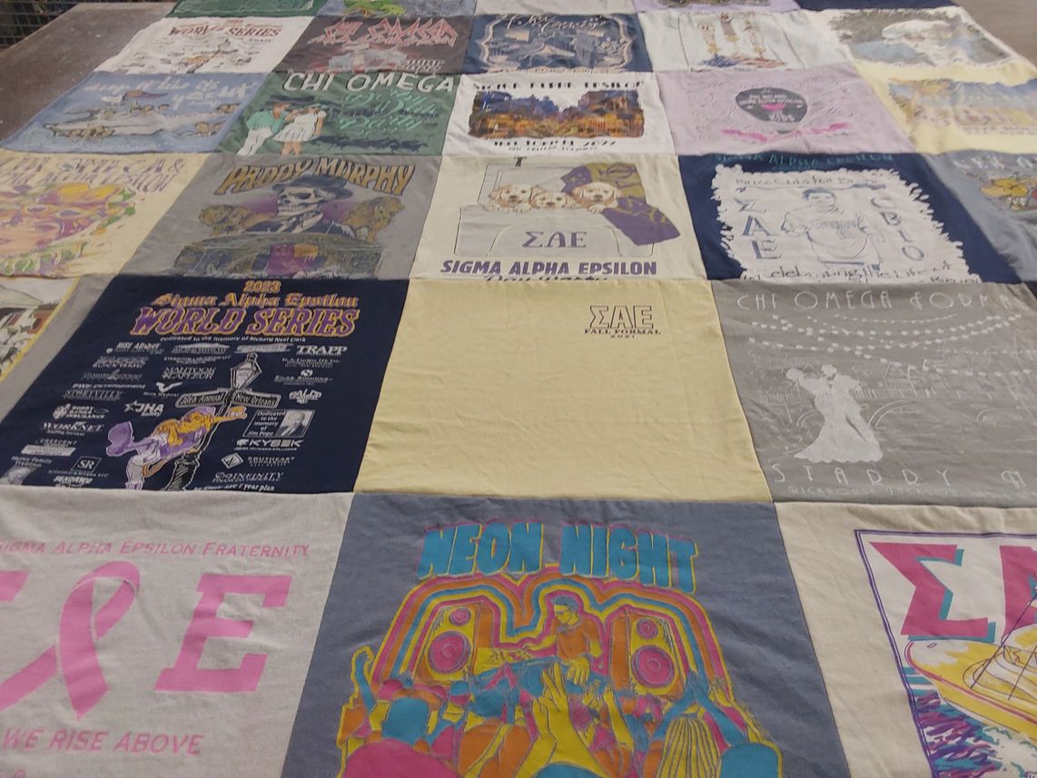 T-shirt quilt with fraternities, events themes by Keirstin from TX